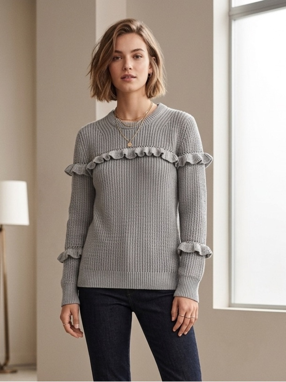 Authentic Michael kors Ruffle Trim Crewneck Sweater in size XL